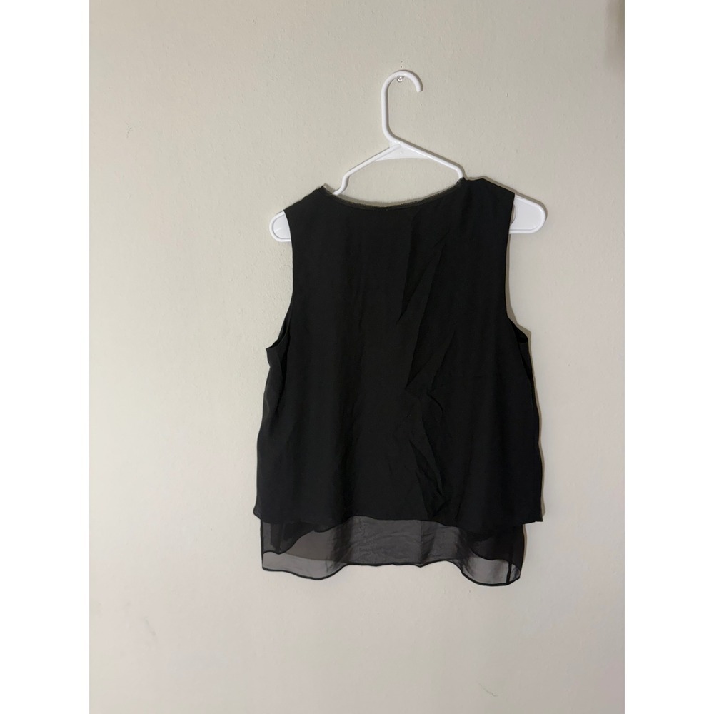 T Tahari Black Sleeveless Zip Front Sheer Hem Top Women's M